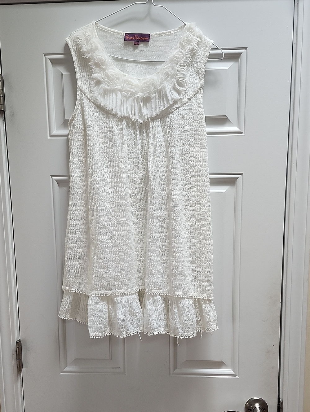 Cream Textured Sleeveless Dress with Ruffle Hem